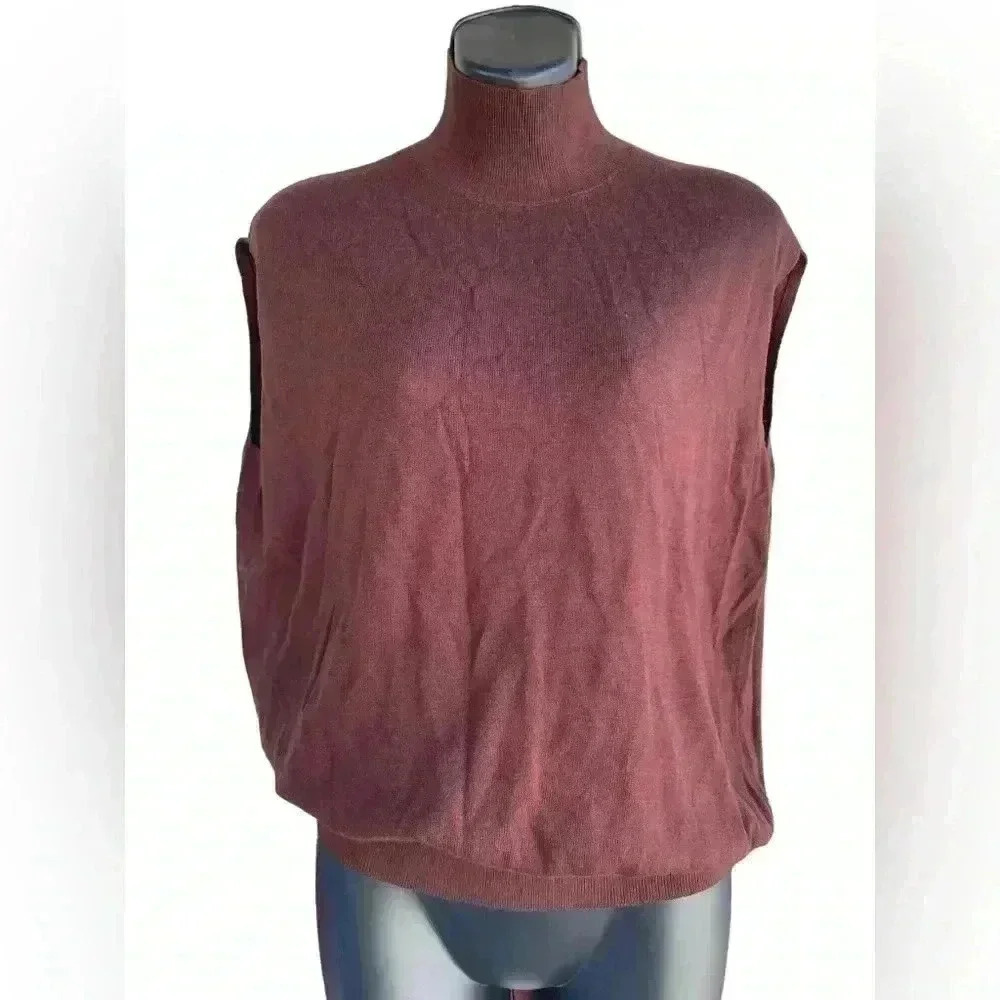 Ann Taylor NWT Woman Size M brown Sleeveless Viscose blend Turtle neck sz S